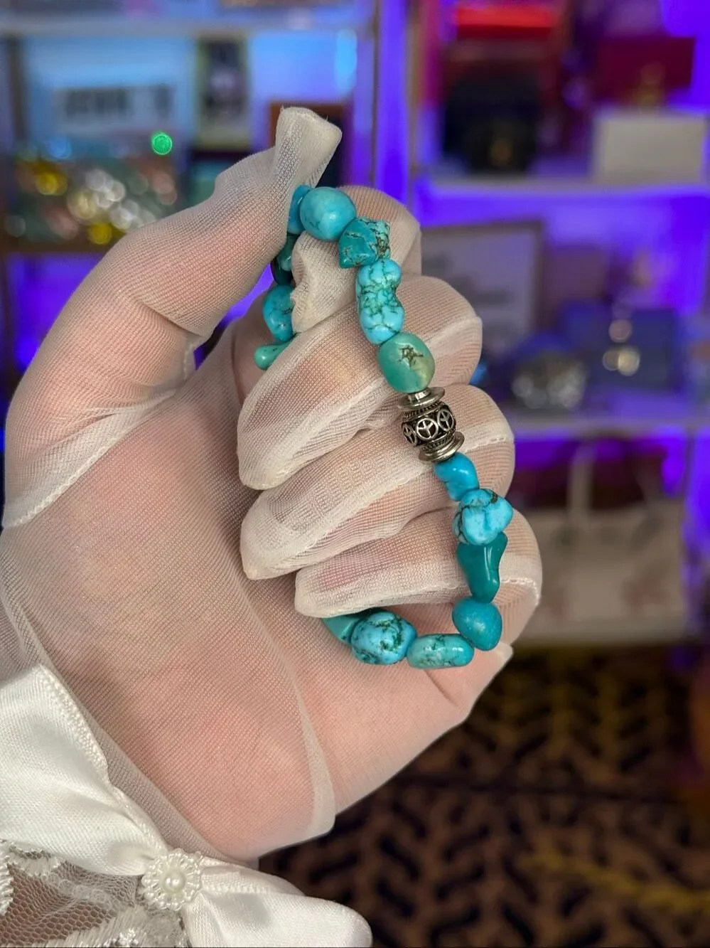 Natural Turquoise Raw Crystal Gemstone Healing Protection Bracelet one Size